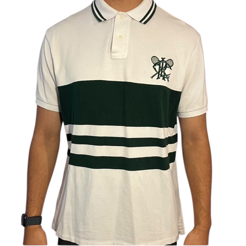 Vintage Ralph Lauren Polo Tennis Preppy Men’s Shirt Green and White Size XL